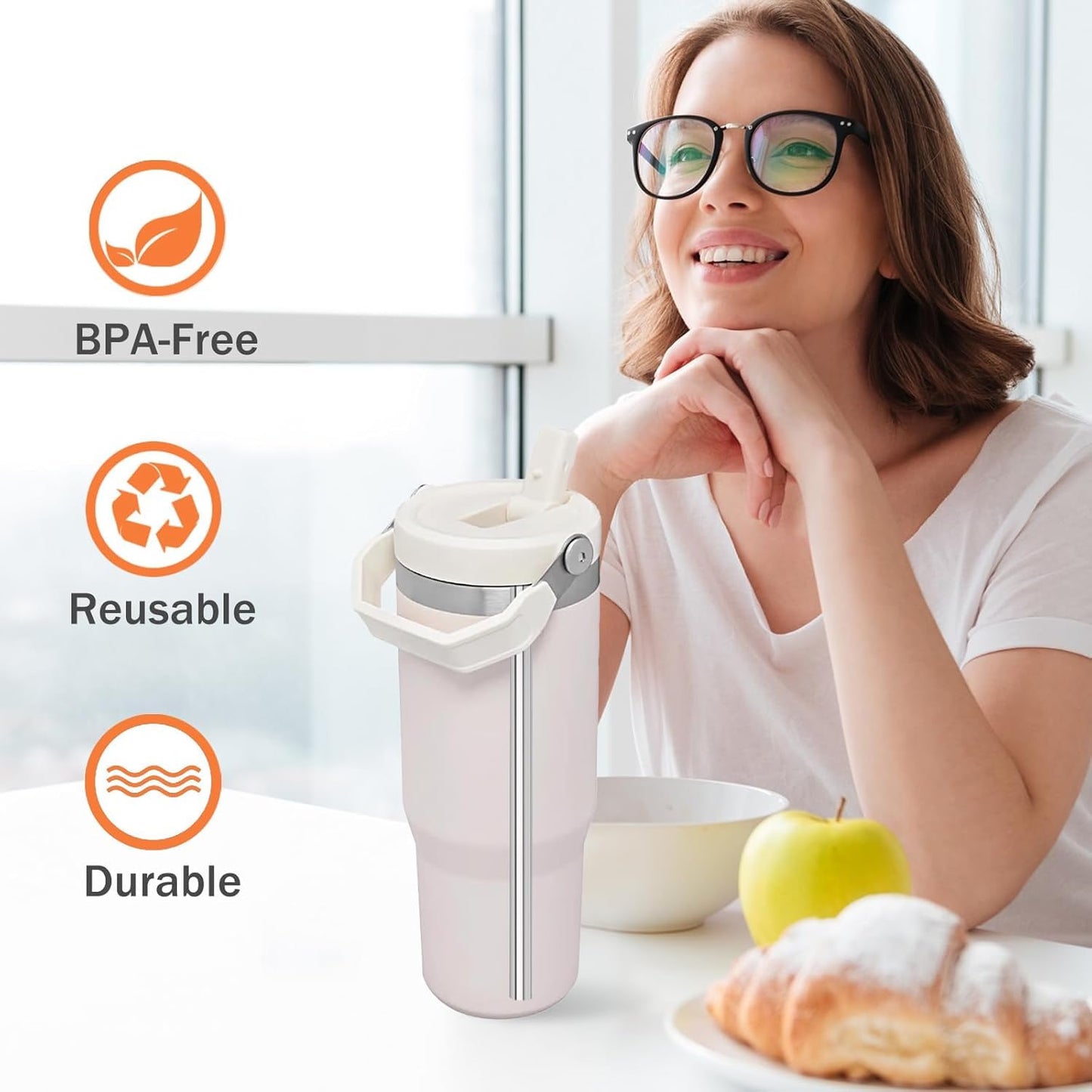 LUCKINEE Replacement Stainless Steel Straws for Stanley IceFlow Tumbler 30 oz, 3 Pack Metal Reusable Straws with 2 Straw Cleaner Brushes for IceFlow Tumbler Accessories