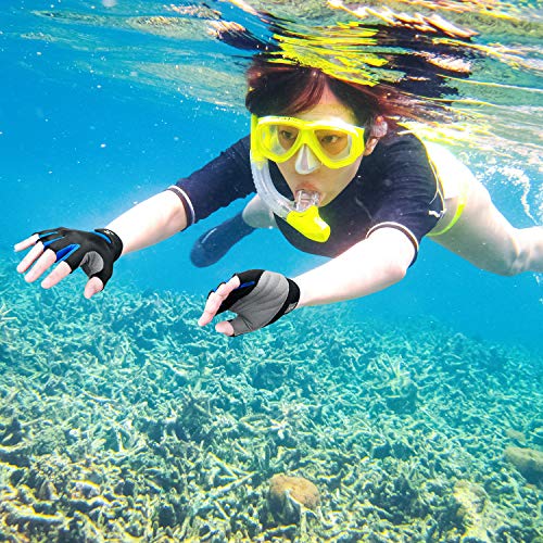 Half Finger Padded Palm Gloves for Water Sports - Blue, Medium