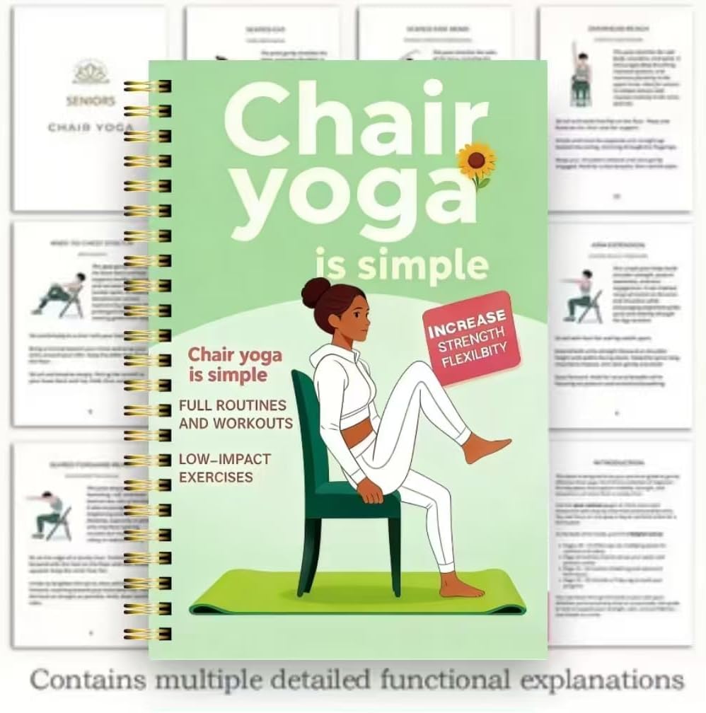 Skiennix 30-Day Chair Yoga Guide - 60 Beginner Workouts for Weight Loss & Flexibility | Spiral Bound (5.5x8.3 Inch, Cyan)