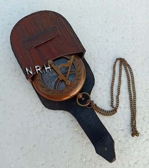 Antique Compass with Leather Case Brass Handmade Pocket Compass Push Button Compass Gift Item