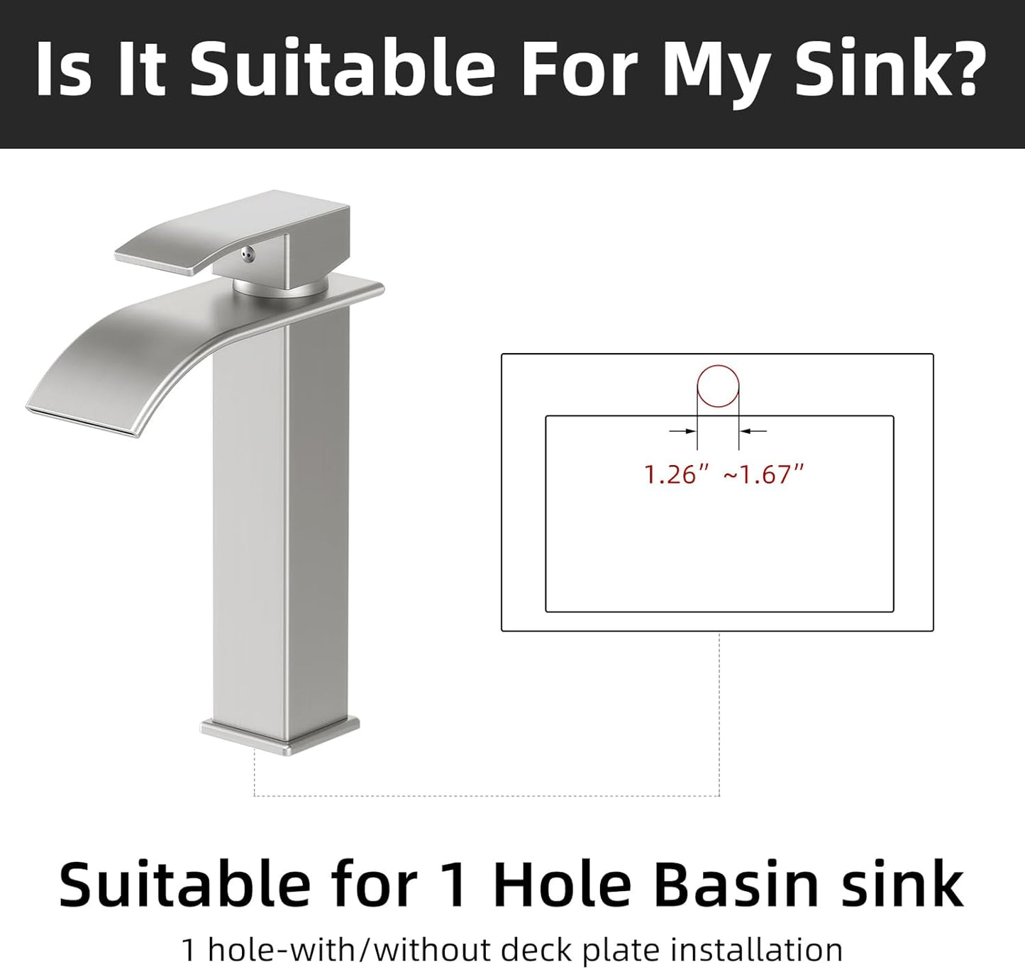 Modern Brushed Gold Bathroom Faucet with Waterfall Spout & Pop-Up Drain - Single Handle Vanity Sink Faucet
