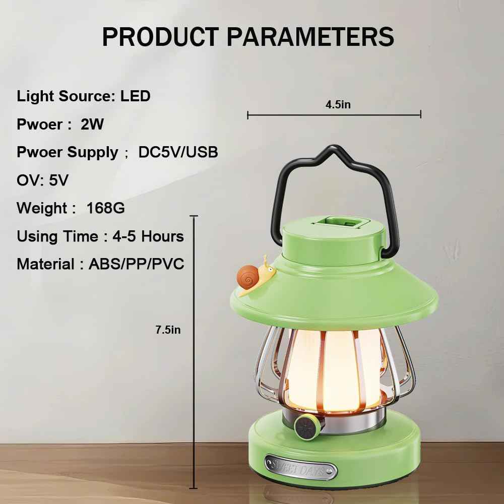 Camping Lantern for Kid Toddler Flashlight with Soft Light & Eye Protection Indoor Outdoor Hanging Tent Portable Night Light Battery Operated Sky Lanterns Rechargeable Lamp Gear Essentials Gift Green