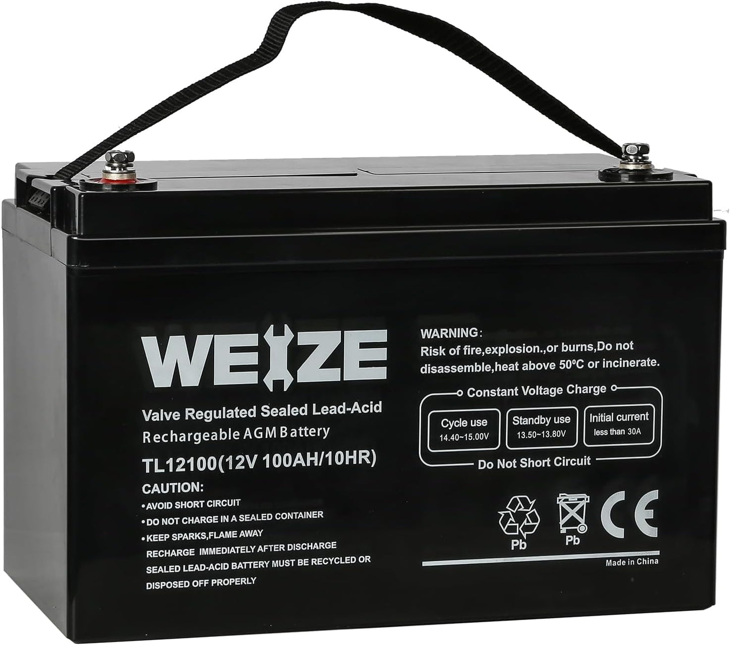 Weize 12V 100Ah Deep Cycle AGM Battery - Maintenance-Free, Low Self-Discharge for RV, Solar & Marine Use