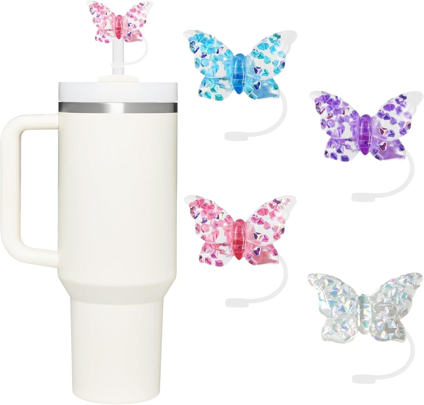 Skiennix Silicone Straw Covers - 4 Pcs Set for 30 & 40oz Stanley Cups | Fits 10mm Straws (Butterfly)