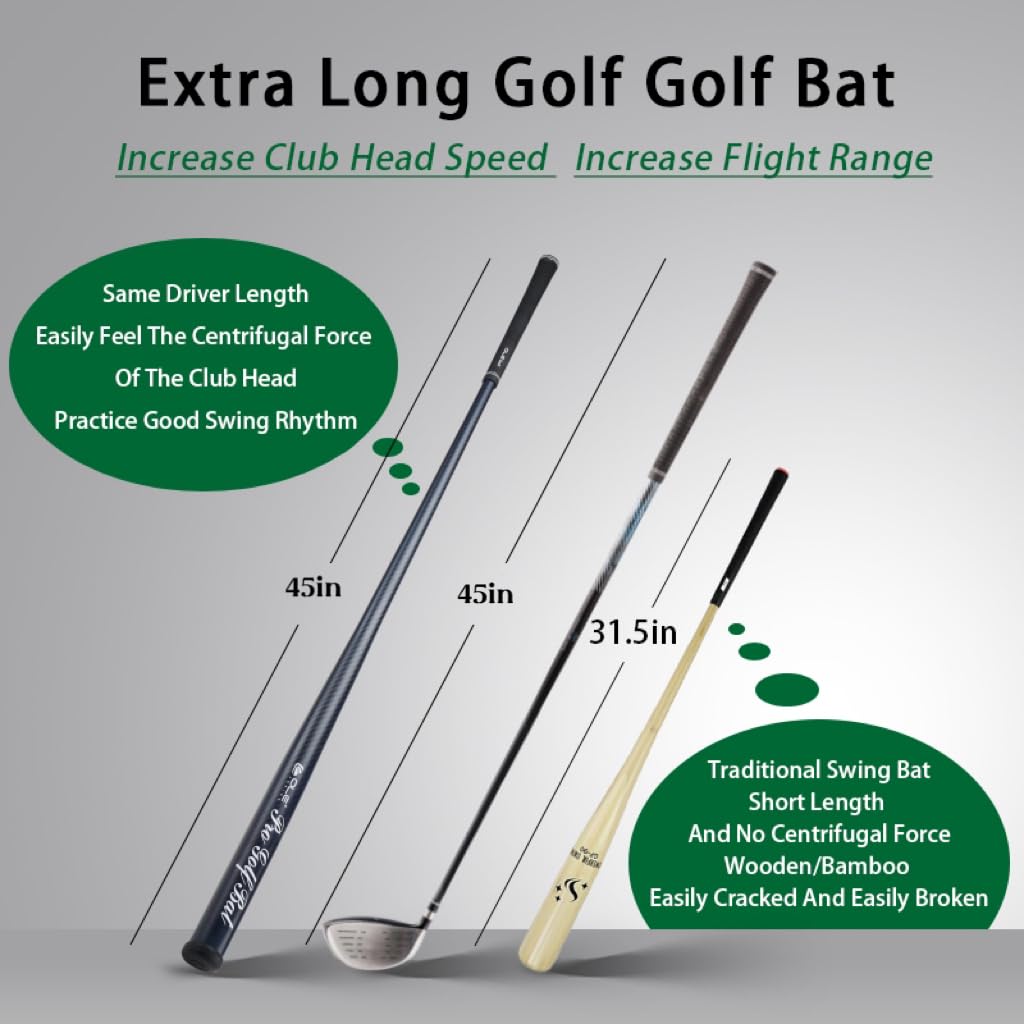 OLE ANDIGO Golf Swing Trainer Pro Golf Bat Carbon Fiber Golf Swing Training Aid,Increase Club Head Speed,Golf Warm-Up Stick,Strength and Tempo Training Golf Accessories for Men Women (Green)