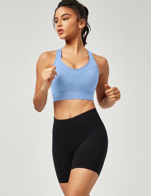 Ewedoos Sports Bras for Women High Support High Impact Sports Bras for Women Large Bust Push up Racerback Workout Running Bra Aqua Blue