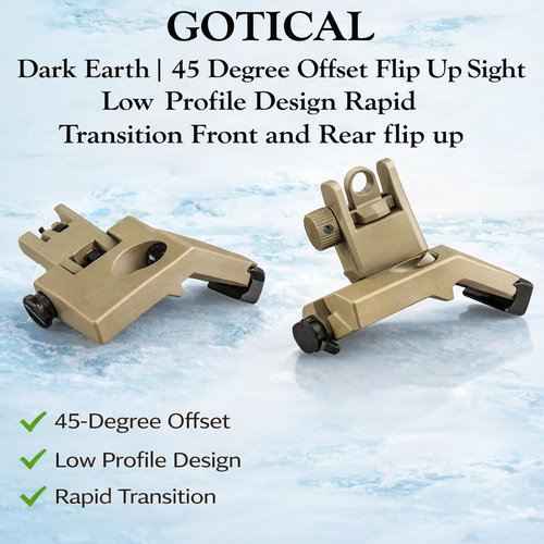GOTICAL 45 Degree Offset Flip Up Sight | Low Profile Design Rapid Transition Front and Rear flip up Sights (Offset Flip Up Sight - Dark/Earth)