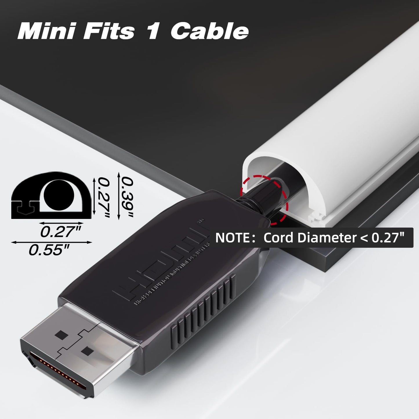 Silicone Cord Hider Wall for 1 Cable,Side-Opening Cord Covers for Wire on Wall,Self-Adhesive Cable Hider Raceway,Small TV Wire Hider, Flexible MINI TV Cord Hider for Wall Mounted TV(39''-White)