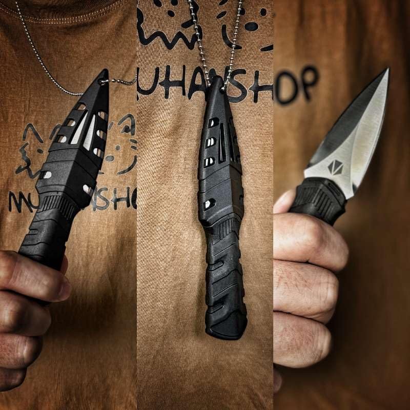 Mini EDC Fixed Blade Neck Knife - 6 Inch 440C Steel - Black
