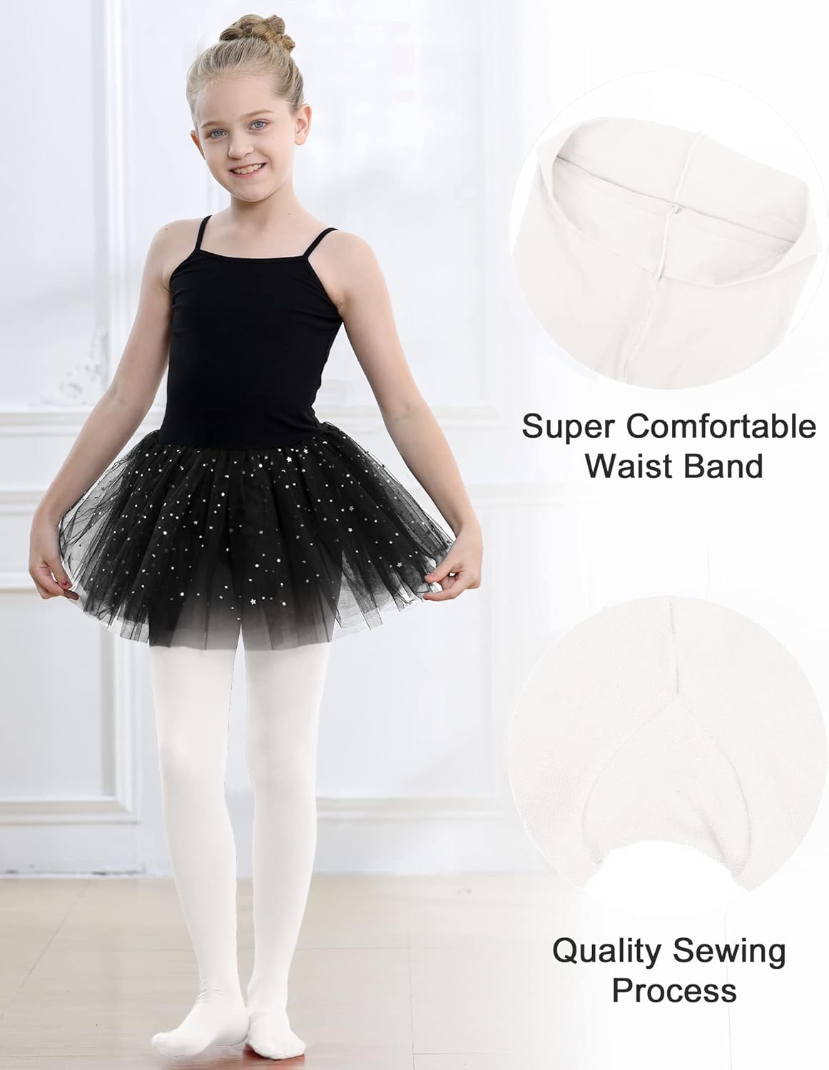 Stelle Girls Ballet Dance Tights - Comfortable Footed Design for Toddlers to Big Kids