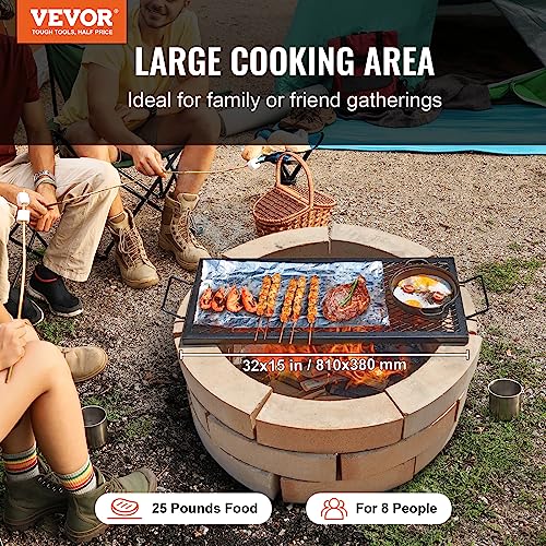 VEVOR 32x15 Inch Heavy Duty Steel Fire Pit Grill Grate with Handle, Rectangle Non-Foldable, Outdoor Camping Cooking Grid