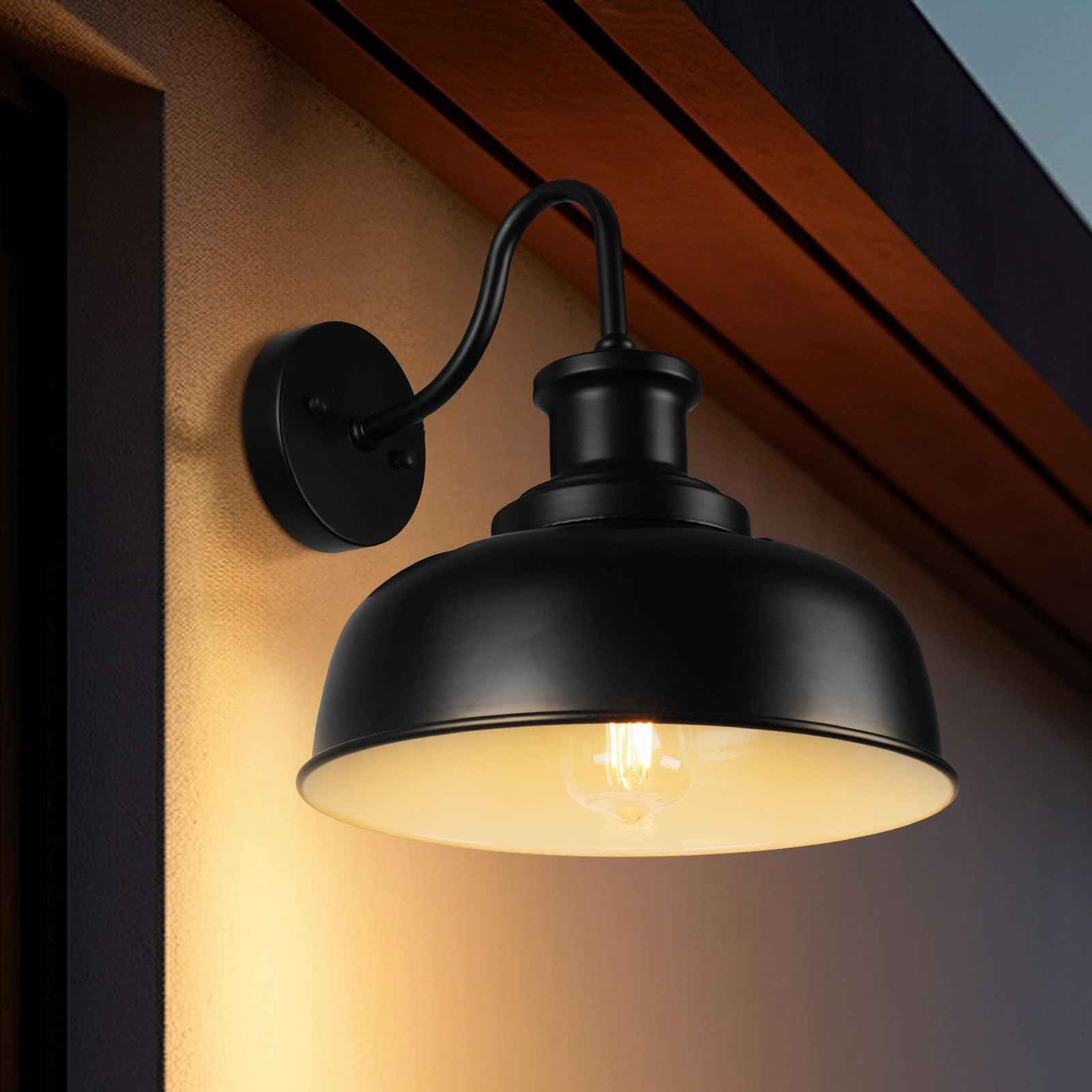 Diyel Solar Barn Light for Outside, Dusk to Dawn Gooseneck Outdoor Wall Lights Solar Powered, Farmhouse Exterior Wall Sconce, Industrial Outside Lighting Fixture, Rustic Lantern for Garage, Barn, Shed