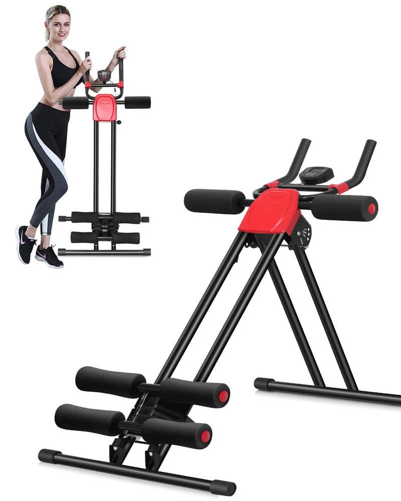 SPORFIT Ab Crunch Machine, Foldable Abdominal & Core Fitness Equipment, Height Adjustable Waist Trainer with LCD Display, Full Body Workout Machine for Home Use Black