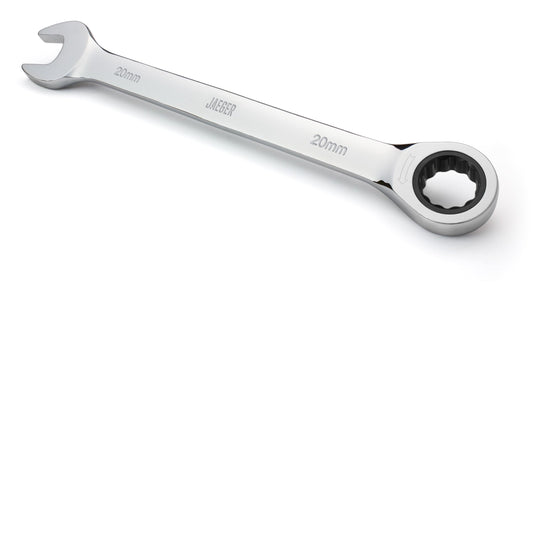 Jaeger 20 mm Ratchet Wrench with 90-Tooth Ratcheting Precision and Hardened, Polished Steel for Projects with Metric Tight Spaces