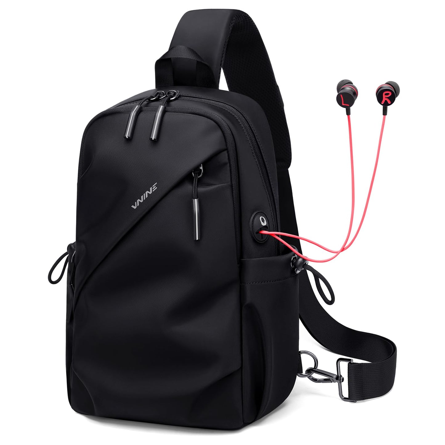 VNINE Small Sling Crossbody Backpack Shoulder Bag for Men Women, Lightweight One Strap Back Pack Sling Bag Backpack for Hiking Walking Biking Travel Cycling with Headphone Port