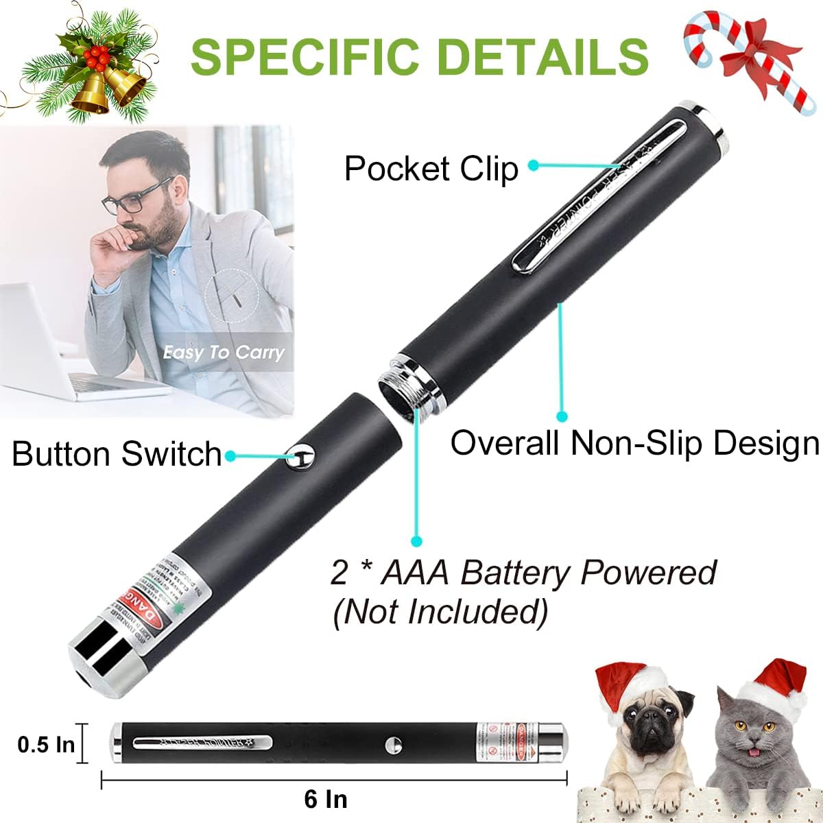 XIMIBI Laser Pointer for Cats & Dogs - 3 Pack Indoor Training Toys for Kittens & Pets