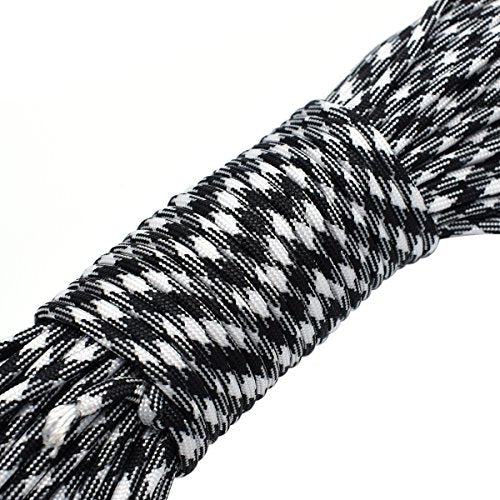 100ft 7-Strand Core Paracord 550 Parachute Rope - White & Black