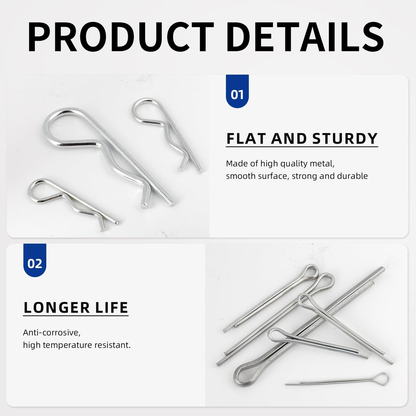 295 Piece Cotter Pin Kit, Stainless Steel 13 Sizes Spring Fasteners, R-Clip Hardware Pins, Straight Pins, Hitch Pins for Trailer Lockouts, Trailer Clips, Mowers, Trucks, Mechanic's Choice.