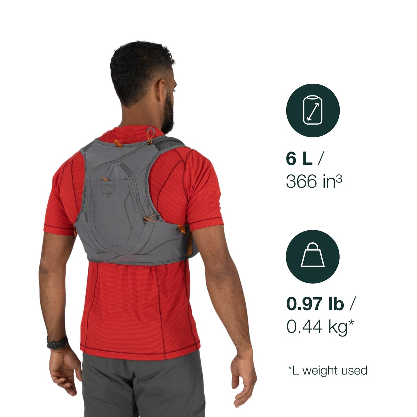 Osprey Duro 6L Men's Running Hydration Vest with Hydraulics Reservoir, Phantom Grey/Toffee Orange, Medium