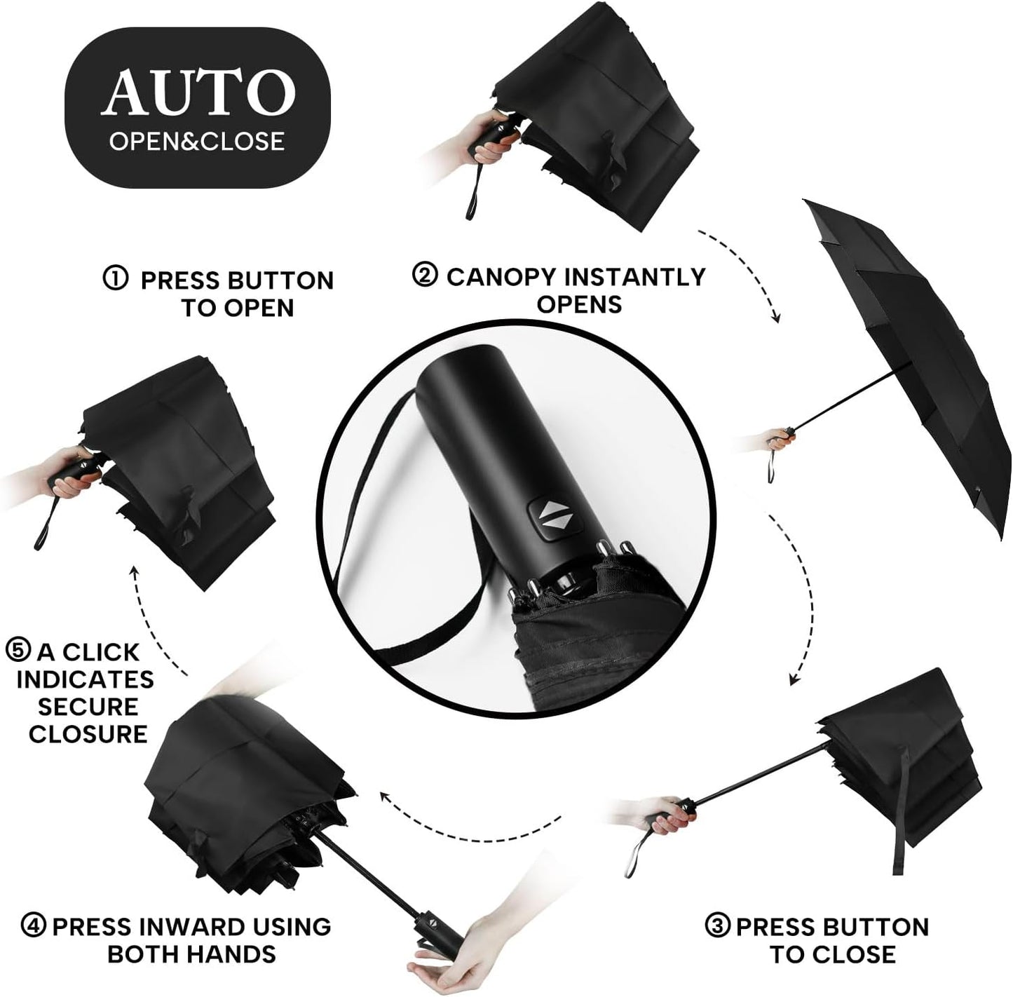 Skiennix Golf Umbrella - Oversized 54-Inch Double Layer Windproof Black Folding Umbrella