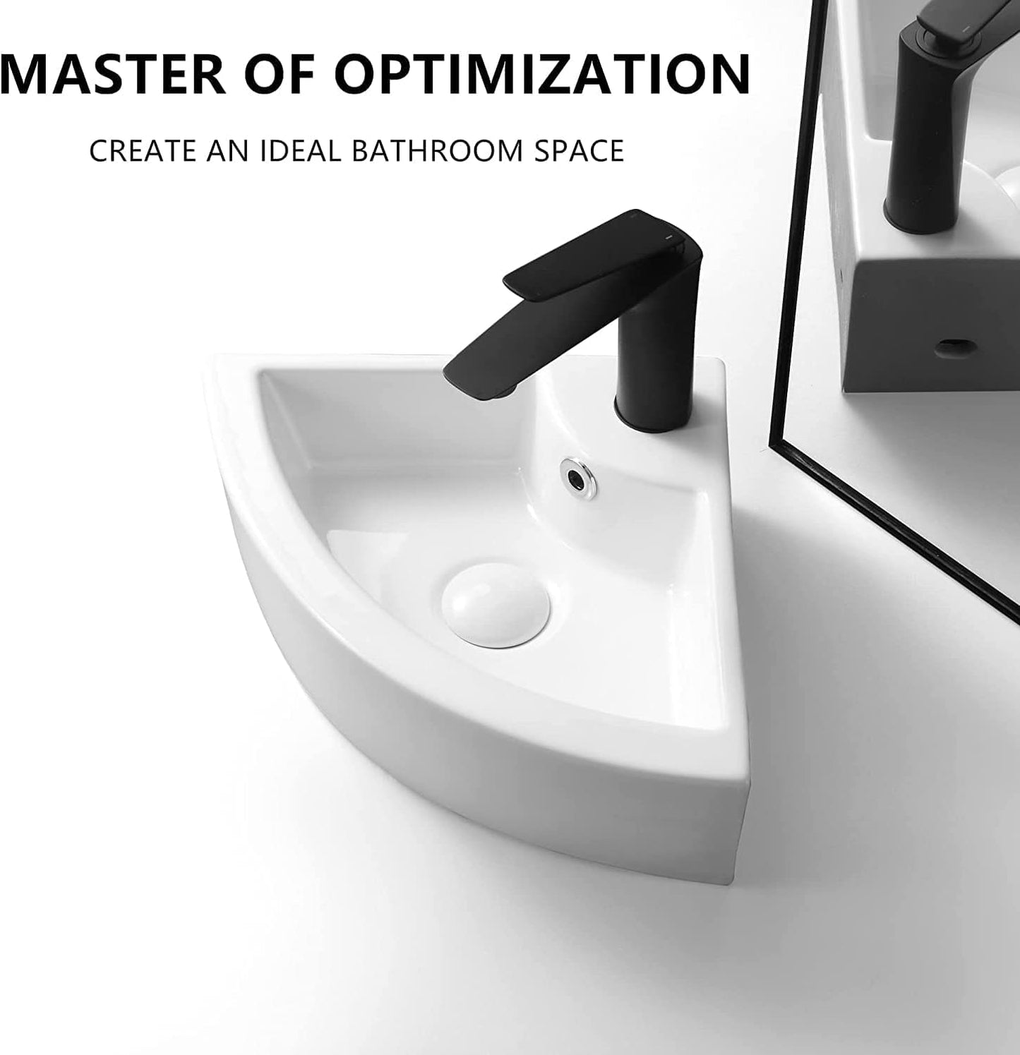 Davivy 18" x 13" Corner Bathroom Sink with Pop Up Drain and Installation Kit,Wall Mount Corner Sink,Ceramic Vessel Sink,Small Corner Sink,White Vessel Sinks,Small Vessel Sink for Bathrooms