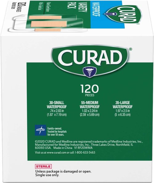 Curad Waterproof Bandage Variety Pack - 120 Assorted Bandages in 3 Styles for Ultimate Protection