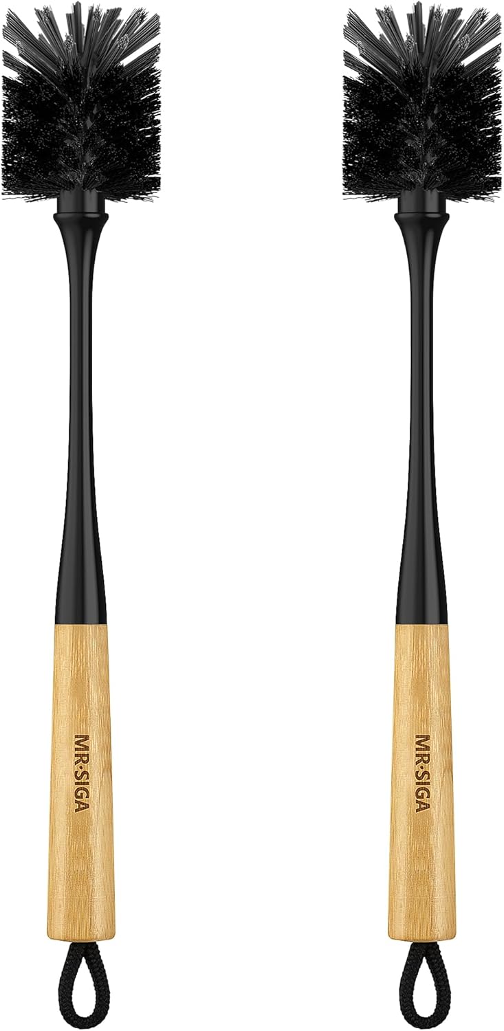 MR.SIGA Water Bottle Brush - Long Handle Cleaning Tool for Glasses & Baby Bottles | 2 Pack, Black