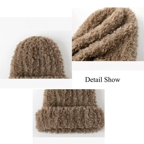 Maiduoduo Womens Winter Beanie Hat Knitted Warm Furry Beanie Skull Cap Winter Hats Slouchy Faux Fur Fuzzy Outdoor (Black)