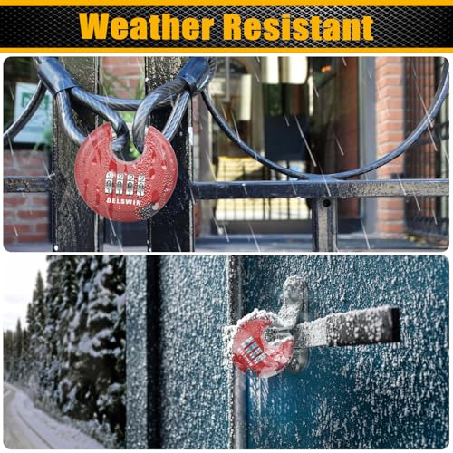 DELSWIN Outdoor Combination Padlock - 4 Digit Heavy Duty Disc Lock with Hardened Shackle,Combo Padlock for Gate,Storage Unit,Fence(25/64" Shackle, Red,2Pcs)
