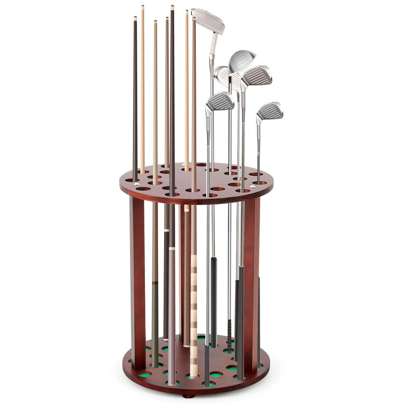 Wonderjune Wooden Golf Club Display Rack Pool Stick Holder Putter Stand for 22 Multiple Golf Club Organizer for Home Office(Walnut,Innovation)