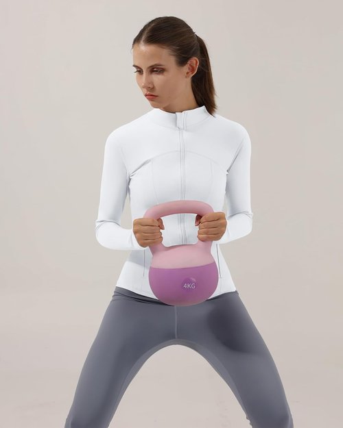 Gacaky Women's Slim Fit Yoga Jacket - Full Zip Athletic Track Jacket with Thumb Holes