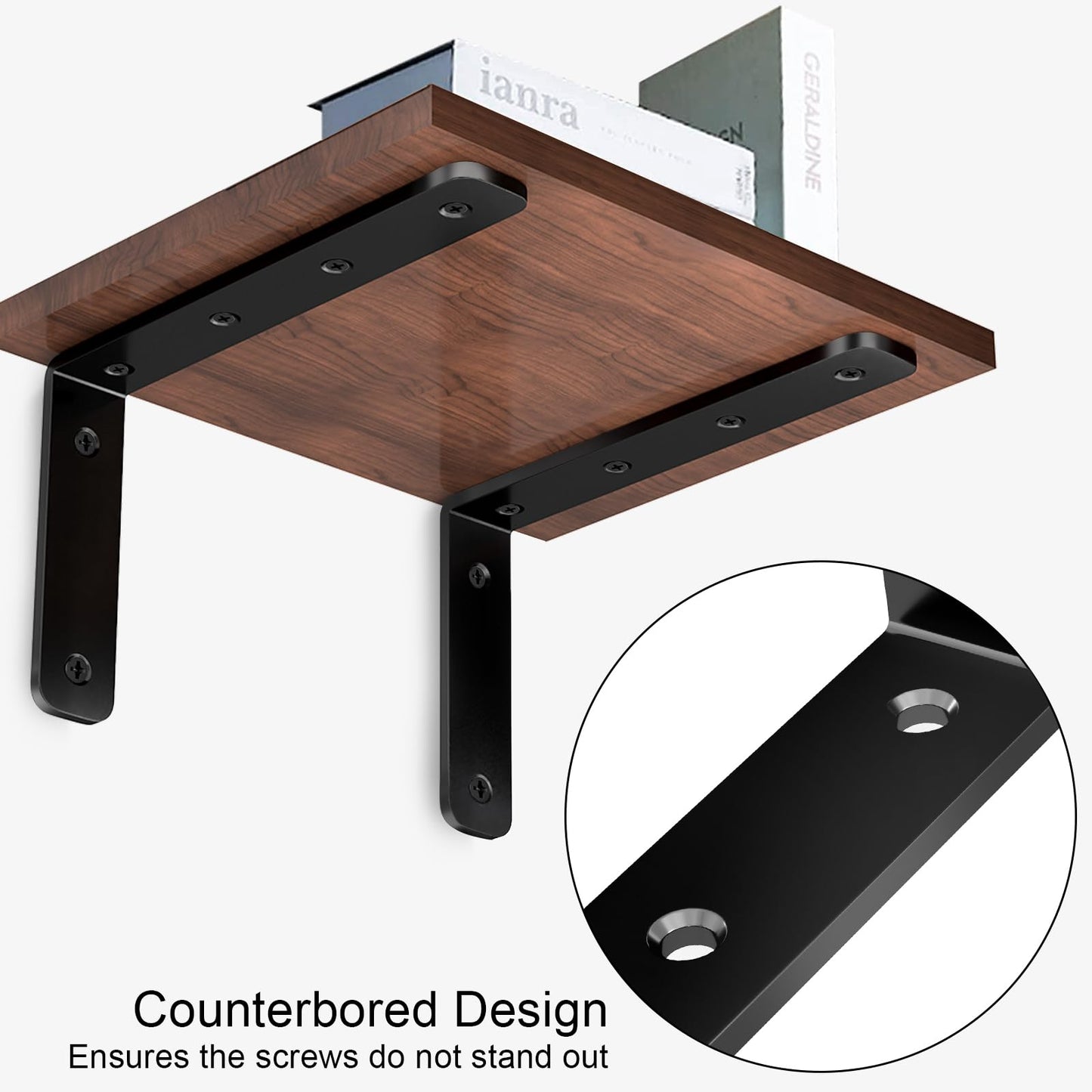 YUMORE L Bracket, 5" x 3" Max Load: 35lb/15KG Heavy Duty Stainless Steel Solid Shelf Support Corner Brace Joint Right Angle Bracket, Pack of 4, Black