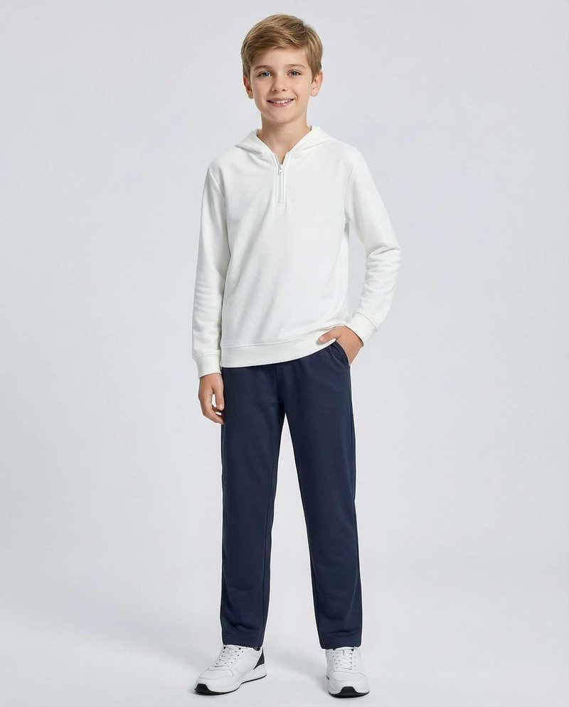 Real Essentials 3 Pack: Boys' French Terry Open Bottom Sweatpants Sweats for School Kids Teens with Pockets- Set 2, L