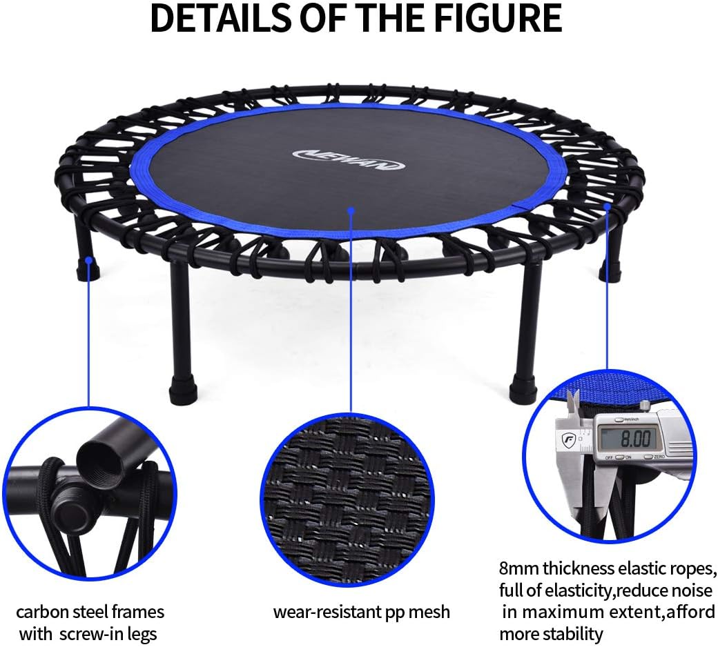 Newan Silent Mini Trampoline - 40"-48" Bungee Rebounder for Cardio Workouts | Max Weight 330lbs