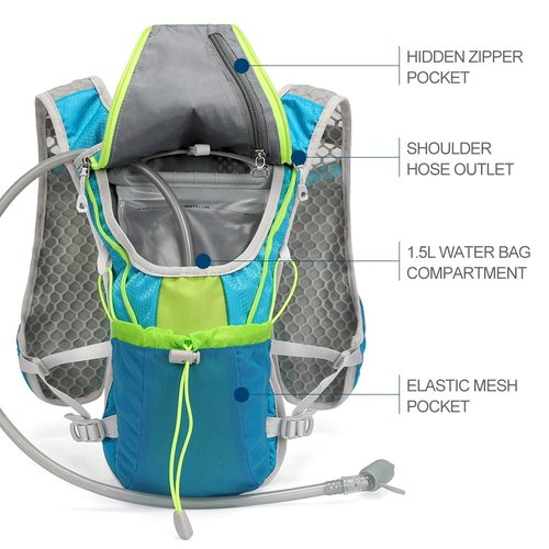 Hydration Pack Backpack, IX INOXTO Running Hydration Vest with 1.5L ( 50 oz) Water Bladder for Men Women, Lightweight Water Backpack for Hiking Cycling Climbing Camping (Light Blue)