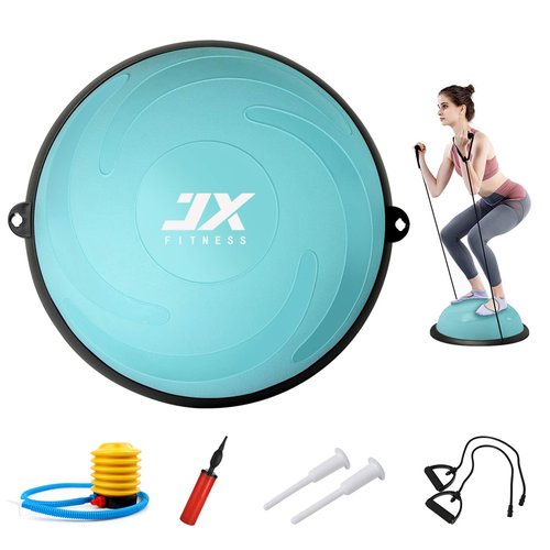 JX FITNESS 58cm Balance Half Ball Trainer, Stability Exercise Yoga Half Ball with Resistance Bands & Pump - Improve Core and Ab Strength with Full Body Home Gym Workouts Or Fitness Training