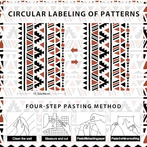 wishFIRE Black and Brown Geometric Boho Peel and Stick Wallpaper 17.3"¡¿120" Tribal Style Contact Paper Removable Waterproof Self-Adhesive Vinyl Film Wallpaper for Bedroom Kitchen