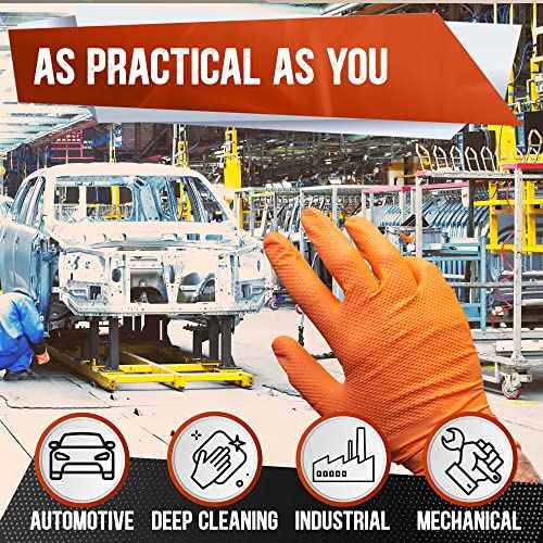 CHAMPION Nitrile Orange Gloves, 8 Mil, Industrial Strength, Automotive & Mechanic Gloves