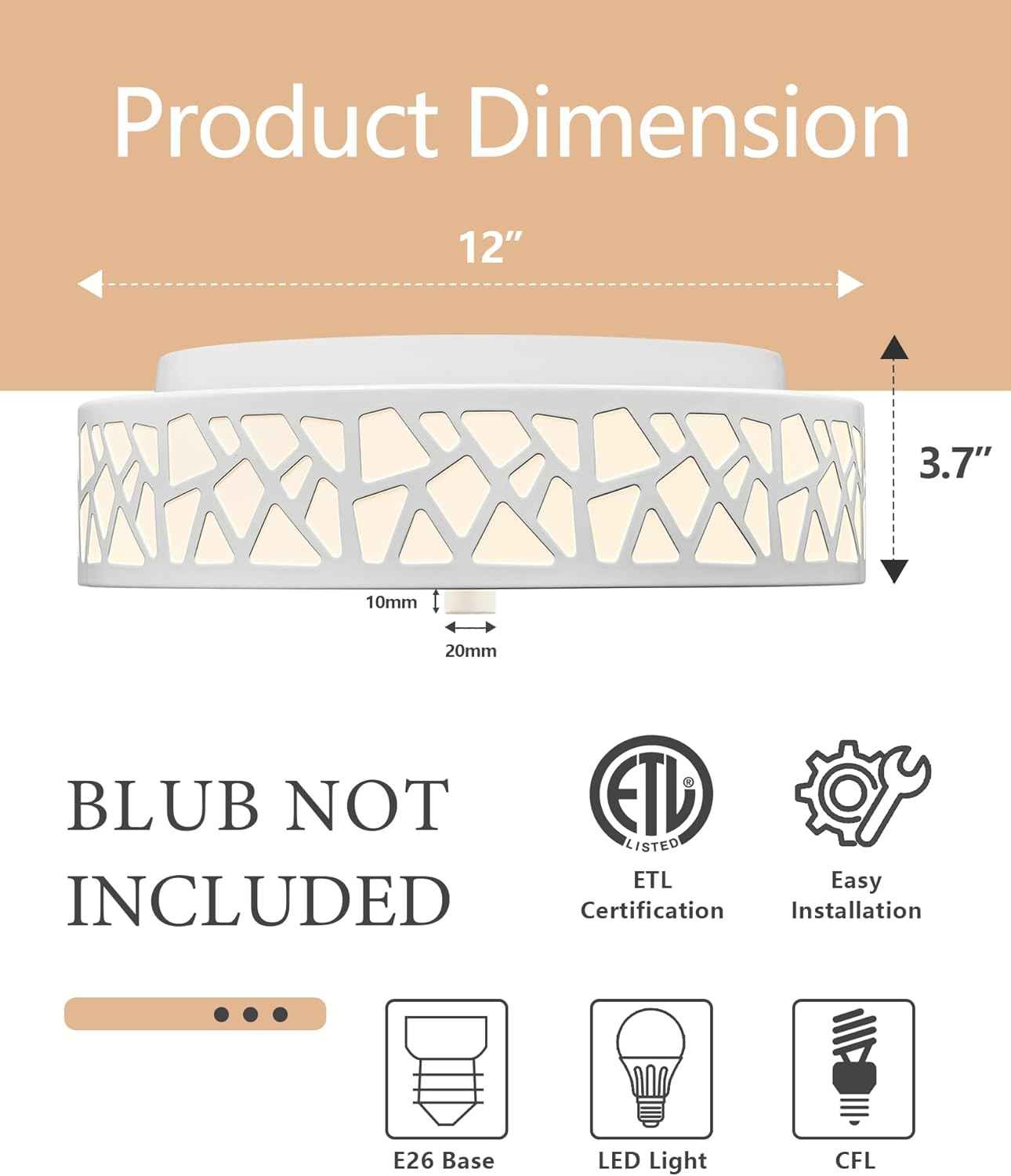 Flush Mount Ceiling Light Fixture 2-Pack - 12-Inch Oil Rubbed Bronze with Frosted Glass Shade for Bedroom, Hallway, Kitchen, Bathroom