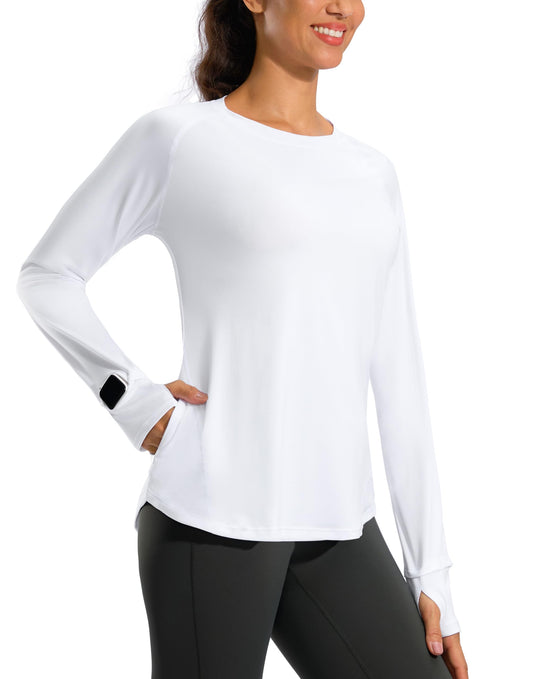 G Gradual Long Sleeve Workout Tops for Women Quick Dry Lightweight Running Athletic Shirts with Zip Pocket Moisture Wicking(White,S)