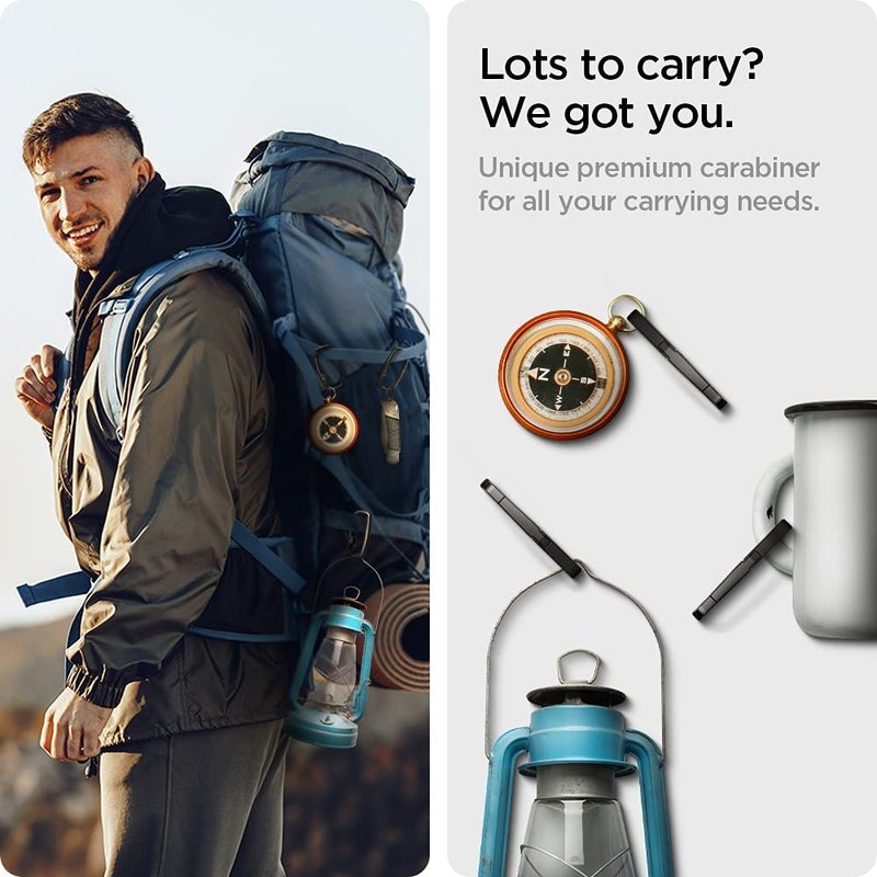 Spigen Life Rugged Type Carabiner Clips D Ring, Spring Snap Hook, Keyring Keychain Hook with Zinc Alloy Carabiners - 3 Pack