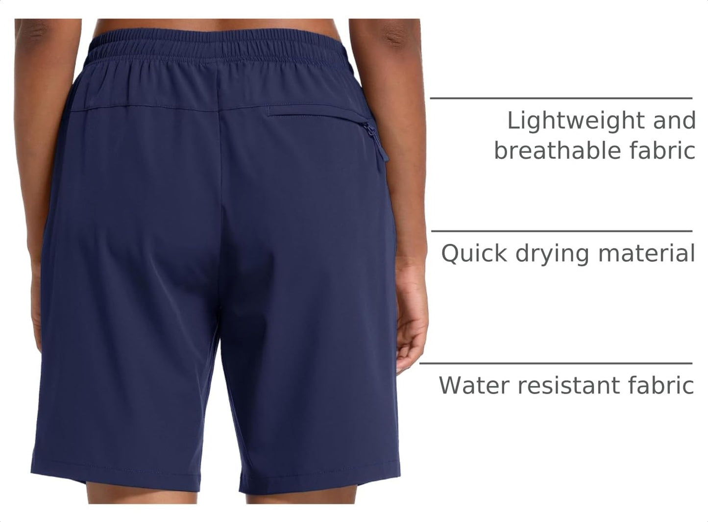 MAGCOMSEN Womens Hiking Shorts 8 Inch Inseam with 3 Pockets Lightweight Quick Dry Golf Jogging Navy Blue M