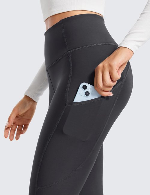 CRZ YOGA Fleece Lined Leggings Pockets 28'' - Thermal Casual Lounge Workout Womens Yoga Full Length Pants Winter Warm Mysterious Grey X-Small