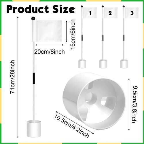 Hungdao 3 Set Golf Flagstick Mini Putting Green Flag for Yard Golf Pin Hole Cup and Flag Set Portable Practice Putting Green Flagsticks for Driving Range Backyard Gift Idea (Classic,White)