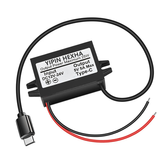 DC 12V/24V to 5V USB C 5A 25W Step Down Converter Type-C Interface Buck Module Waterproof Power Adapter