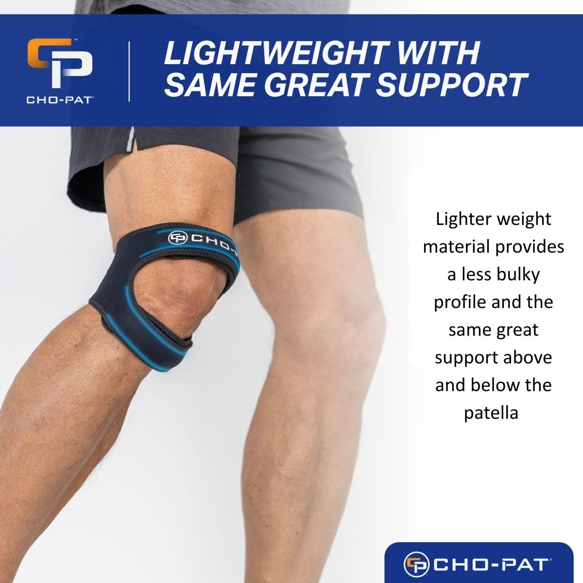 Cho-Pat Dual Action Lite, Adjustable & Lightweight Knee Support Strap for Tendonitis, Meniscus Tears, and Pain Relief, Small/Medium