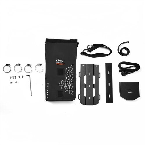 KEMIMOTO Bike Fork Bag, 10L Fully Waterproof Bicycle Front Pannier Bag, Mountain Shoulder Tool Bag with Metal Tray for Ebike Front Rack, Cycling Storage for Side Packing & E-Scooter Accessory (Black)