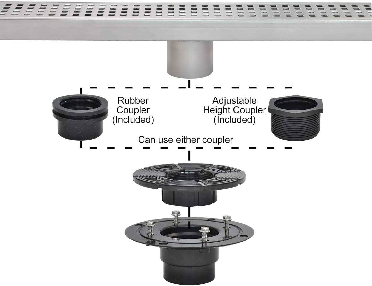 Elefloom Shower Drain Base, 2 inch ABS Shower Drain Flange with Threaded Joints and Rubber Joints for Square and Linear Shower Drain Installation