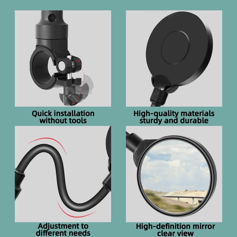 YISUGOOC Bike Mirror With Bike Bell 360° Adjustable HD Convex Handlebar Mirror Anti-Scratch Riding Mirrors (2* Mirror + 1* Bell)