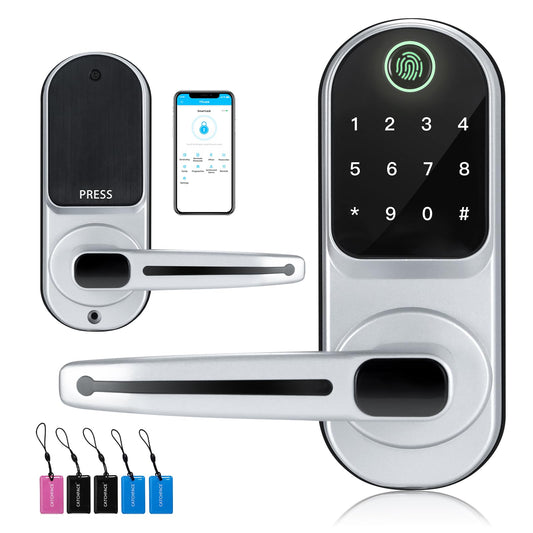CATCHFACE Smart Fingerprint Lock - Keyless Entry Door Lock with Reversible Handle - Silver